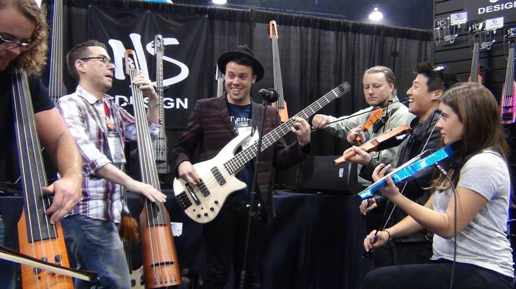 NAMM Jam, l to r: Chance Onody, yours truly, Michael Thurber, Edward Howe, Charles Yang, Nora Germain